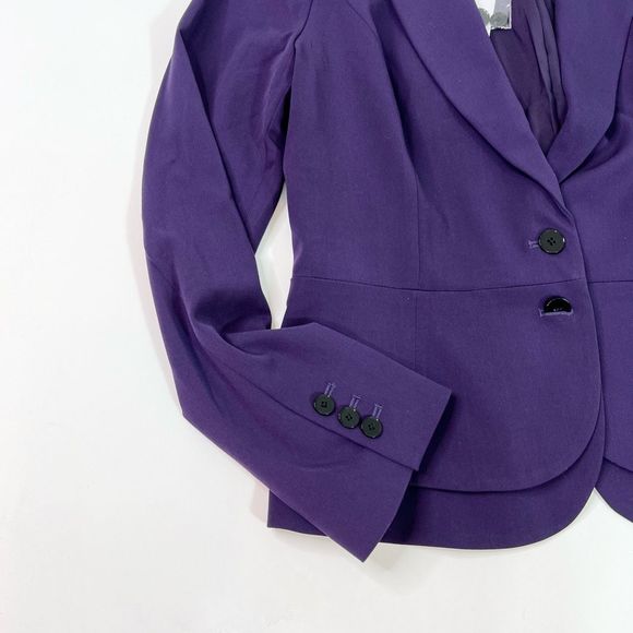 White House Black Market Blazer Womens 12 Deep Amethyst Notch Lapel Ruffle Back - Picture 2 of 12